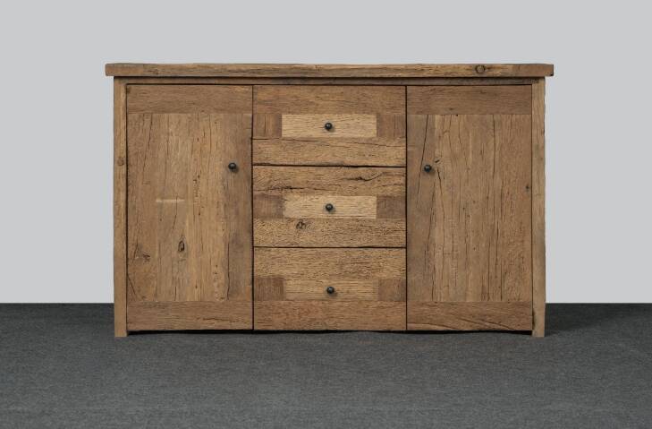 Chest of drawers made from solid 19th-century oak, handcrafted from reclaim