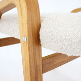 1970s ludvík volák four bentwood dining chairs in boucle fabric, czechoslovakia