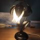 Lampe chevet métal noir feuilles tulipe verre givré