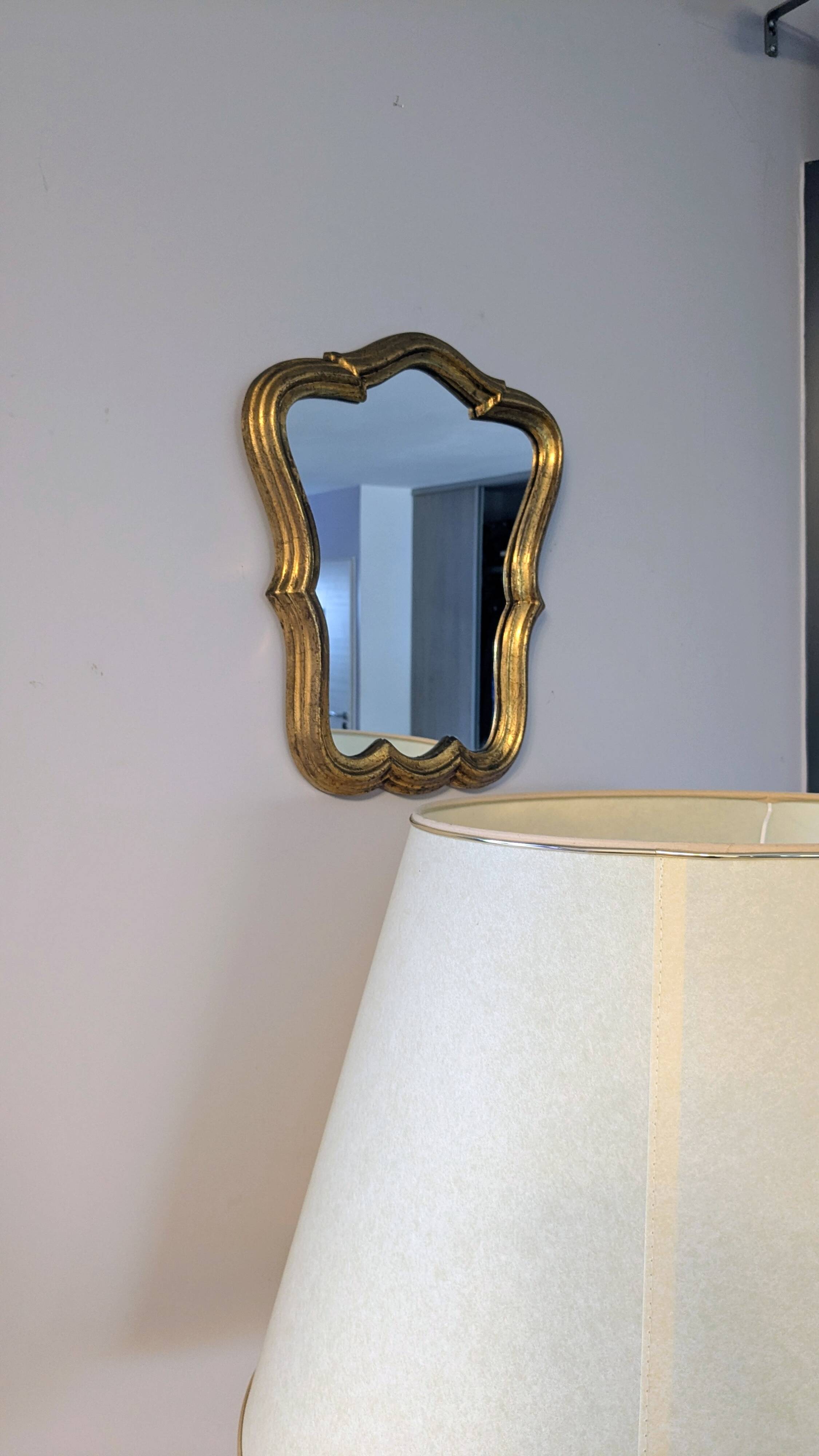 Baroque style gilded mirror – antique patina – 37 x 30 cm