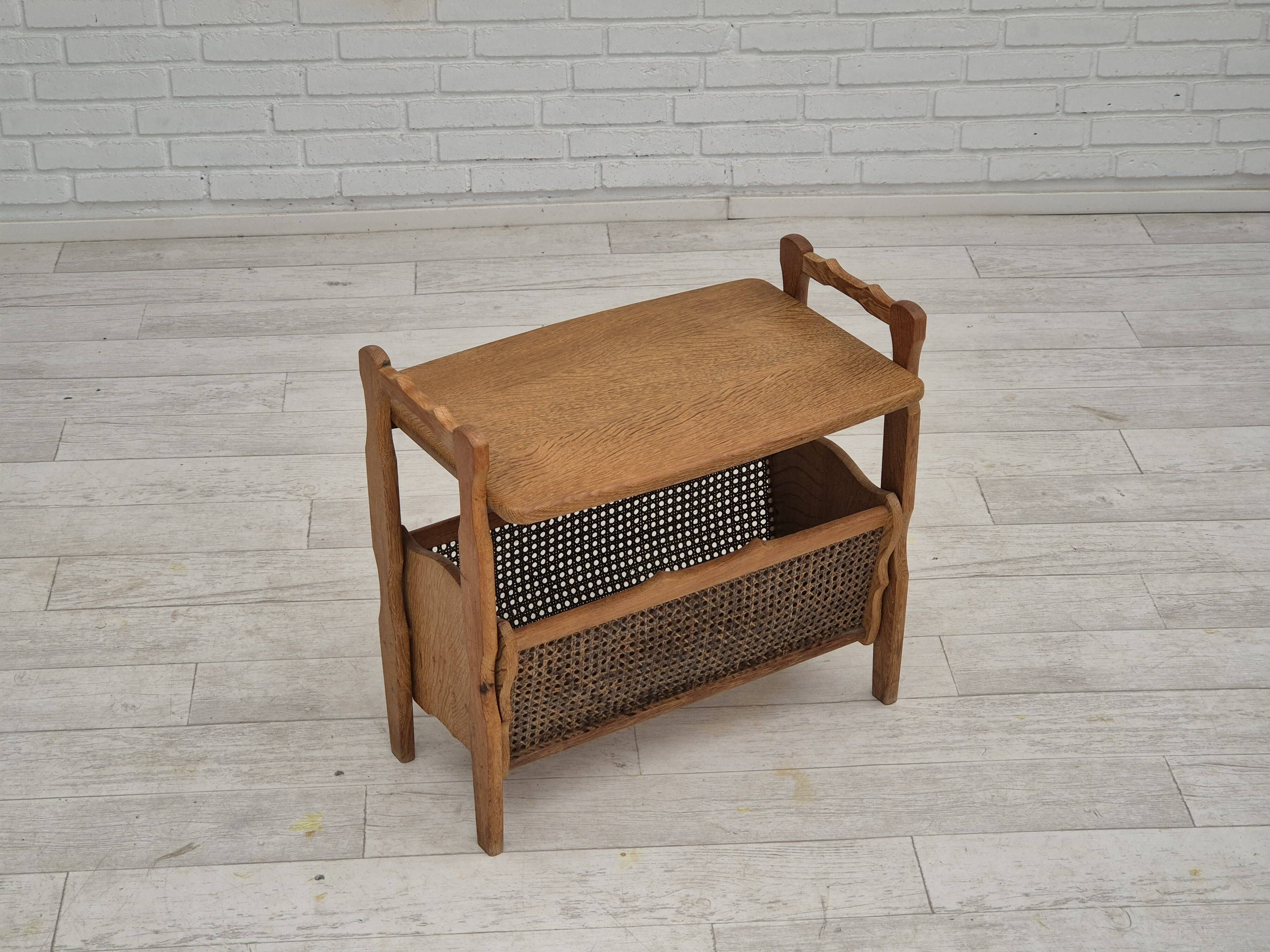 1970s, Danish newspaper side table. Solid oak wood, furniture mesh.