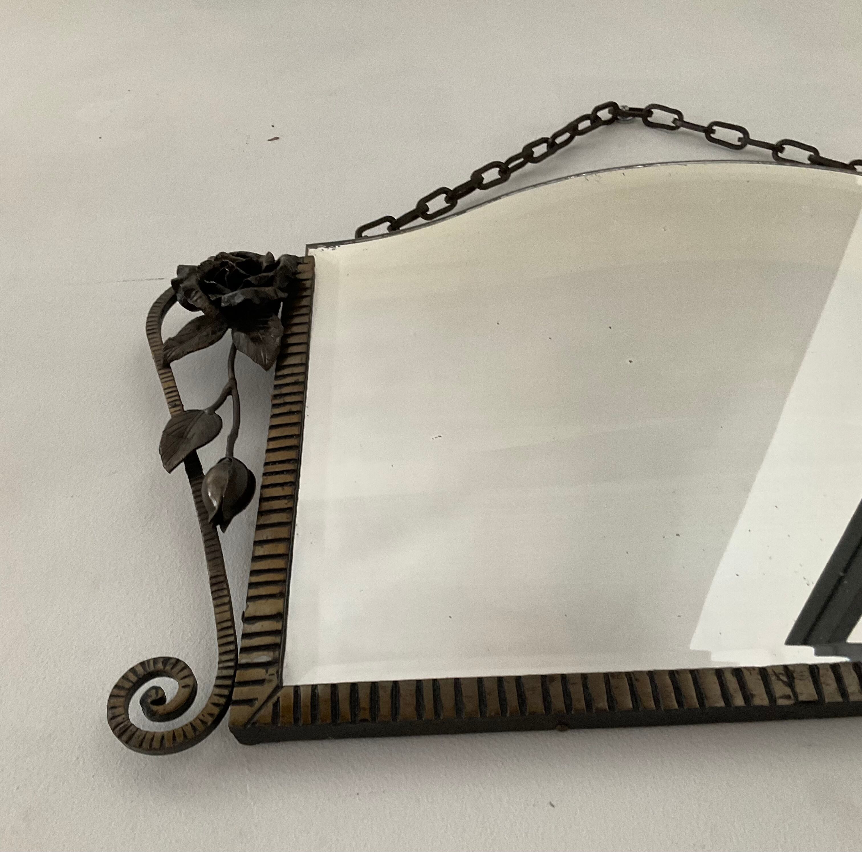 Beveled Art Deco wrought iron mirror