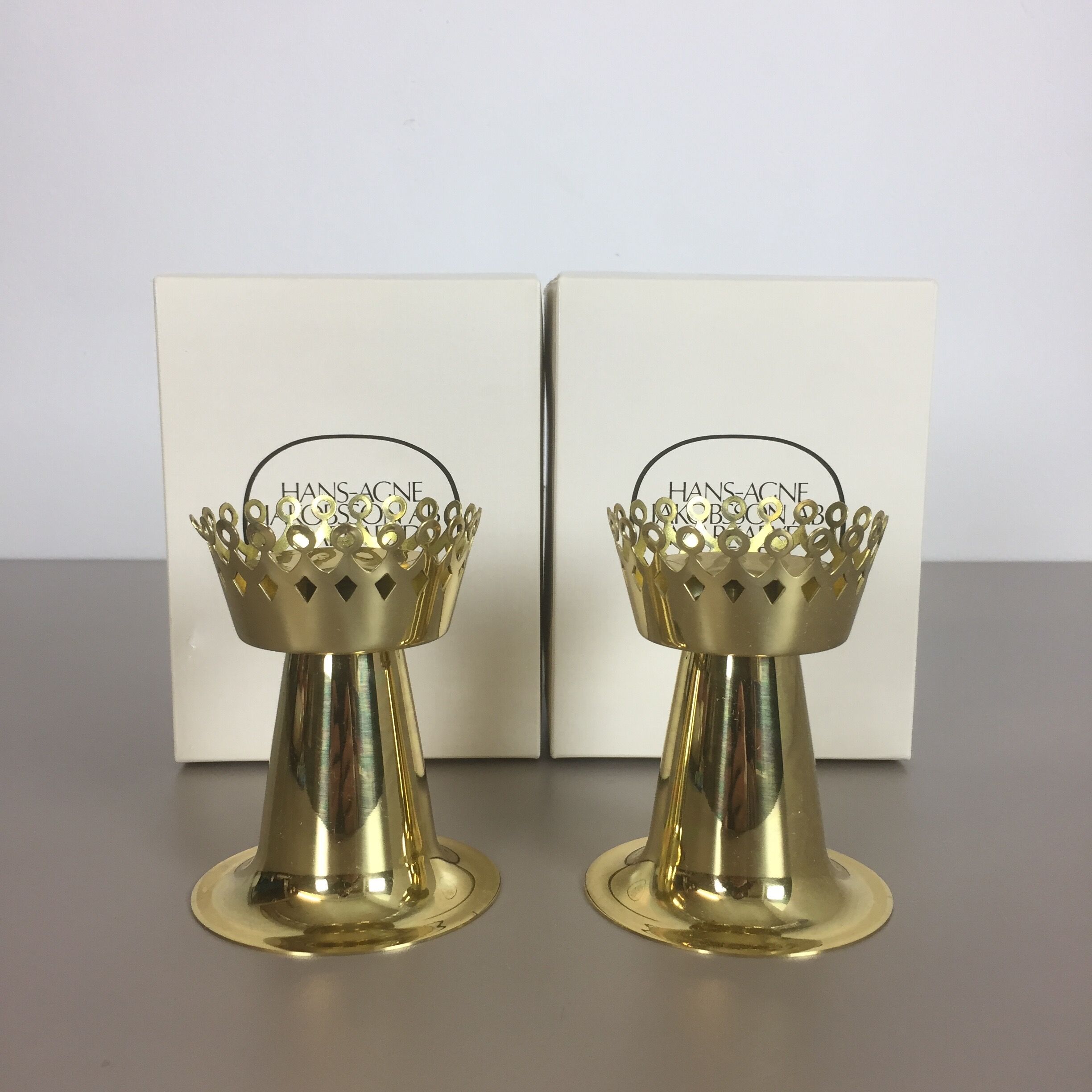Set of 2 original 1960s nos brass candleholder made by Hans-Agne Jakobsson AB, Sweden