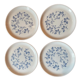 4 assiettes blanches et bleues Arcopal