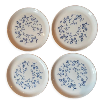 4 white and blue plates Arcopal