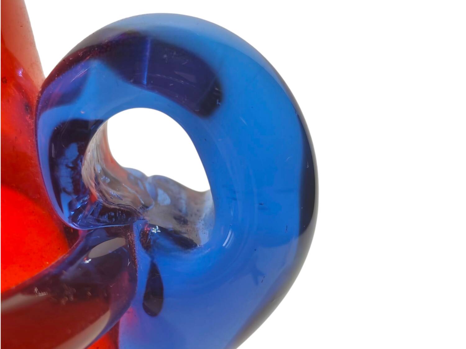 Vintage Murano Hand-Blown Glass Vase – Red with Blue Handles