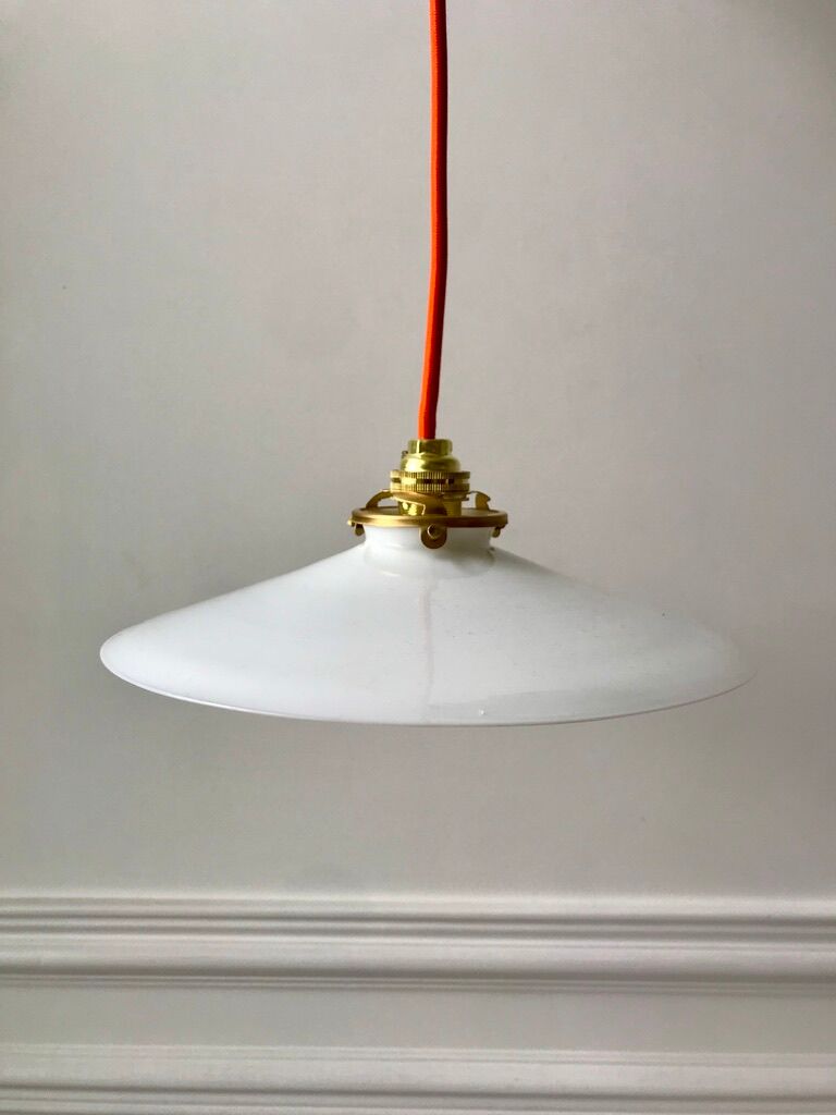 Hanging lamp in opaline smooth orange thread early twentieth century