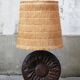 Brutalist lamp in wood and raffia signed Delsinne, Belgium, 60s.
