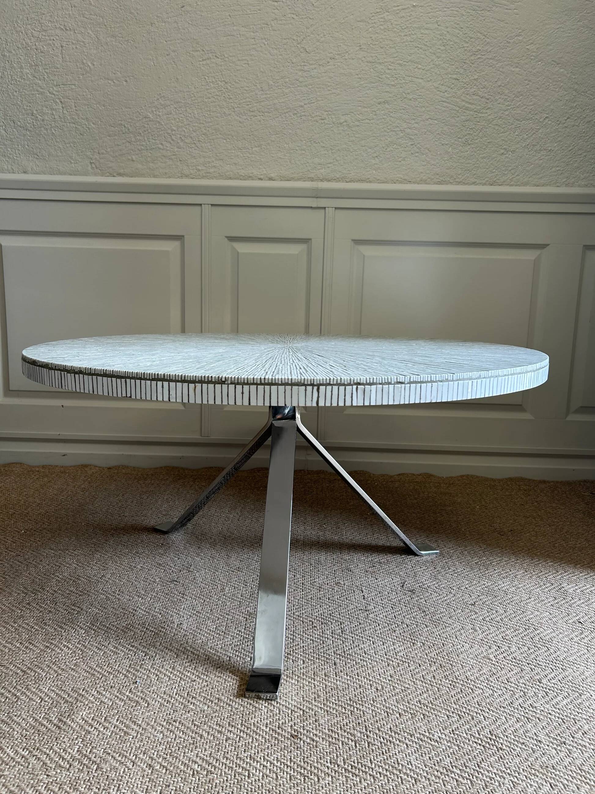 White ceramic mosaic table, Germany, 1970s, in the style of Heinz Lilienthal / Berthold Müller