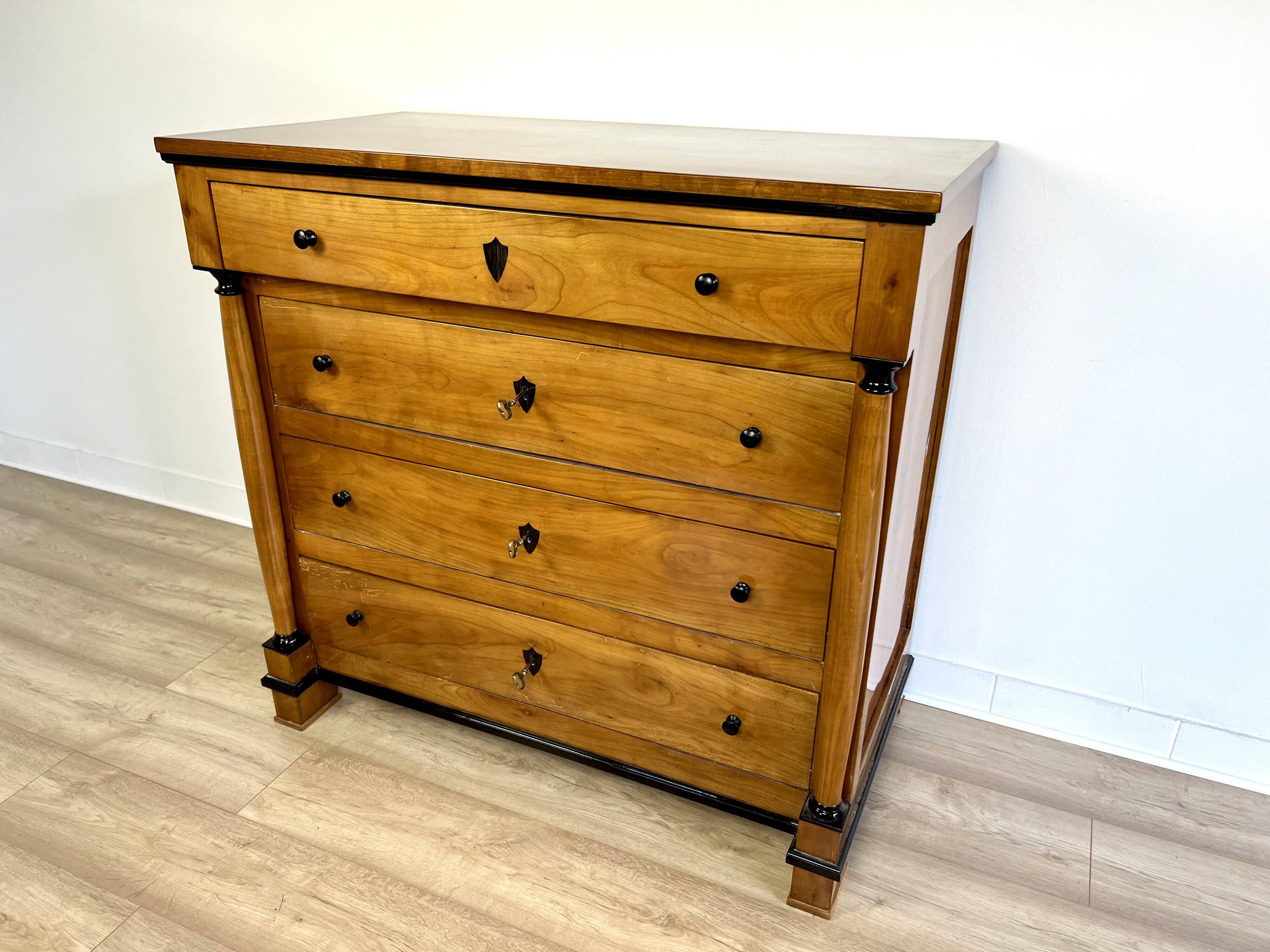Original Biedermeier chest of drawers after renovation - 19th century - cherry, glossy finish.