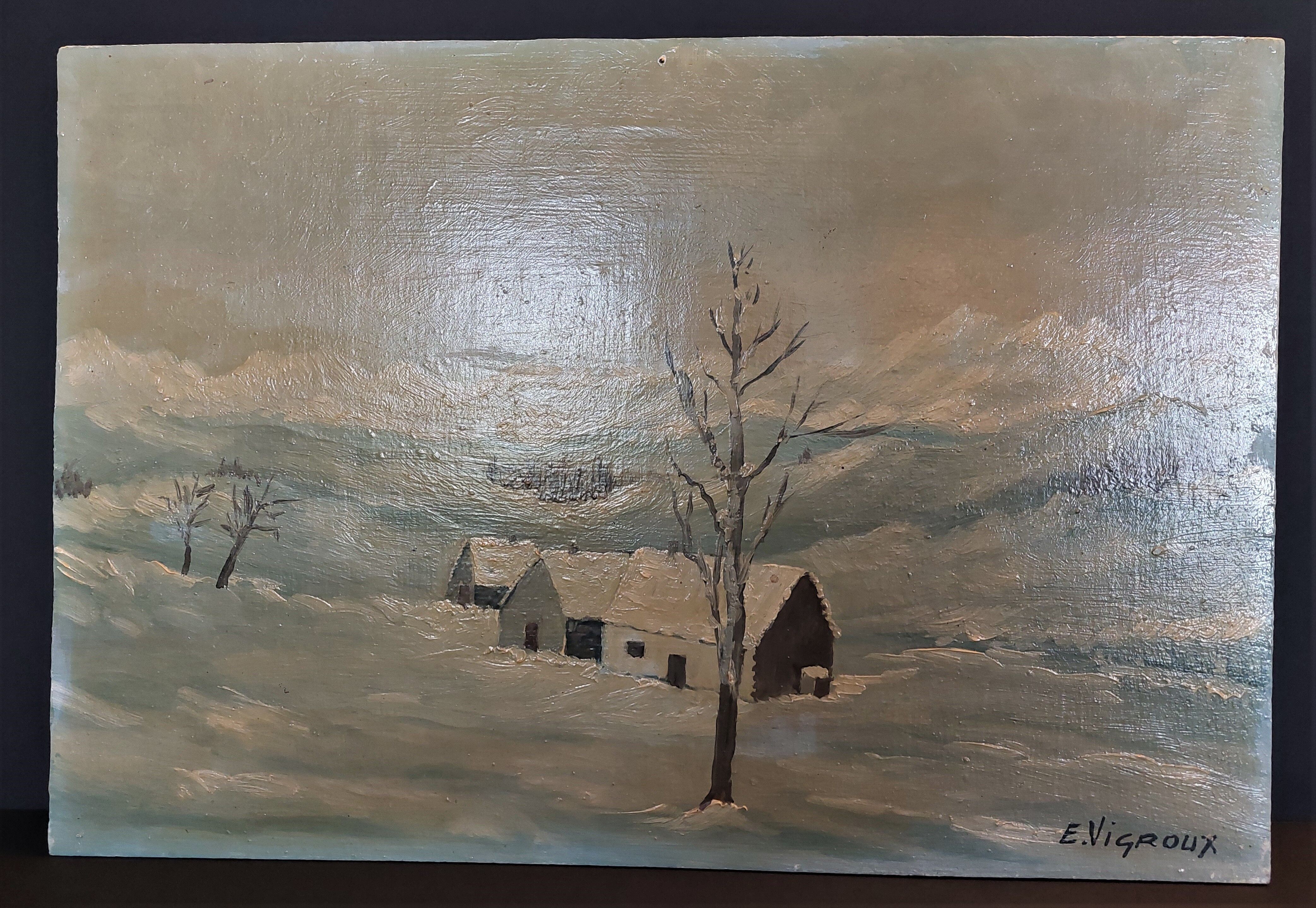 Painting painting oil on panel landscape mountain snow