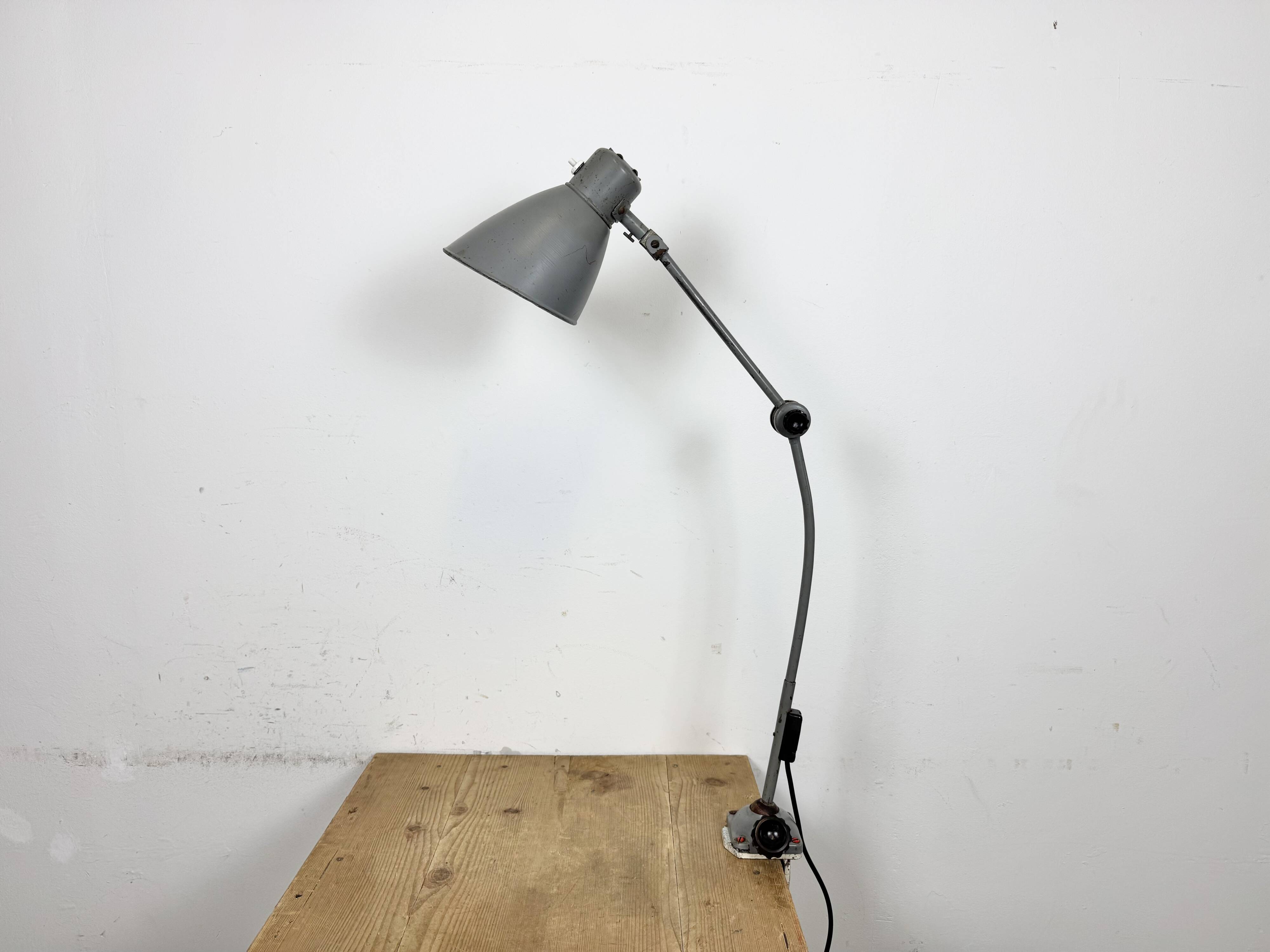 Large Grey Industrial Workshop Table Lamp, 1960s