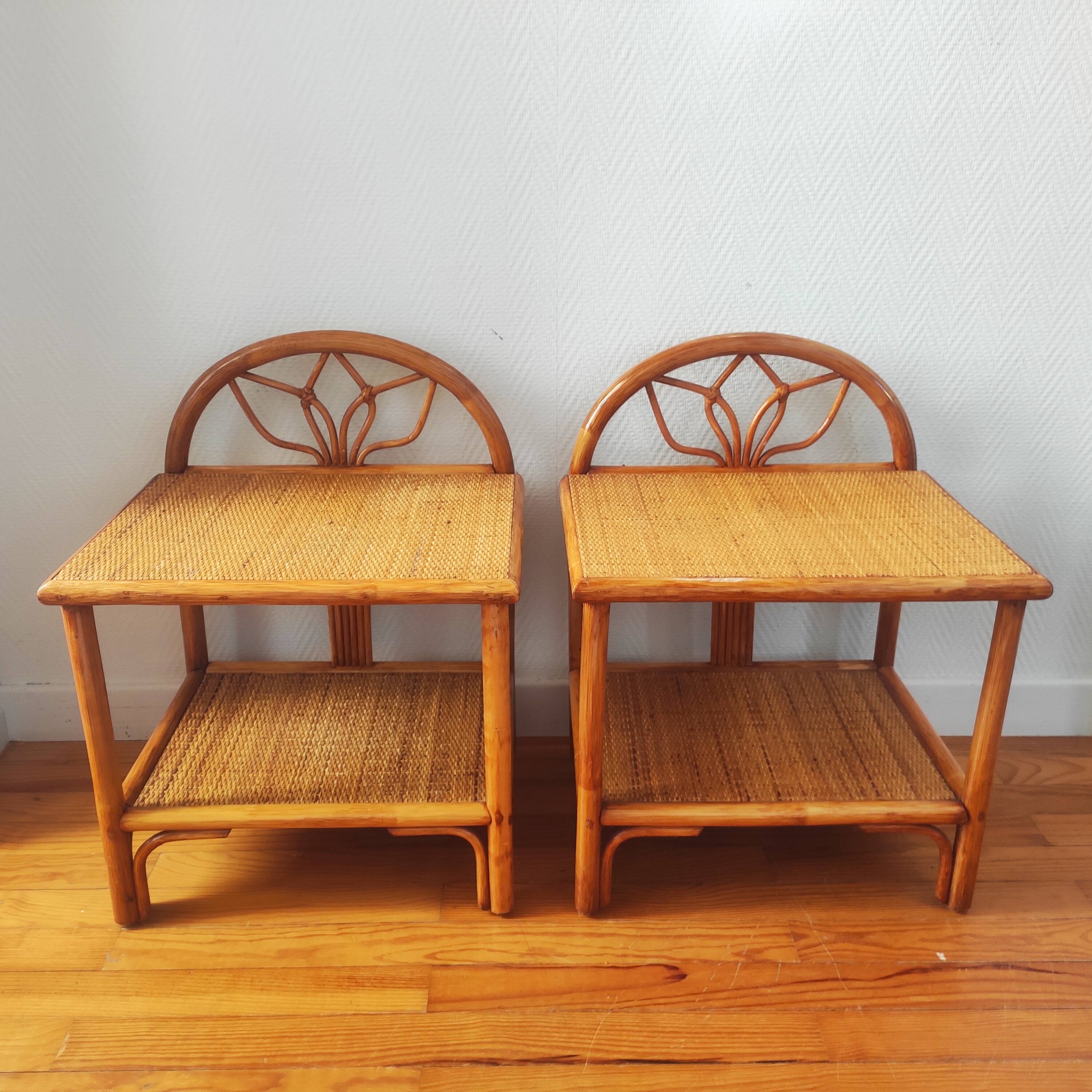 Pair of vintage rattan bedside tables - side tables