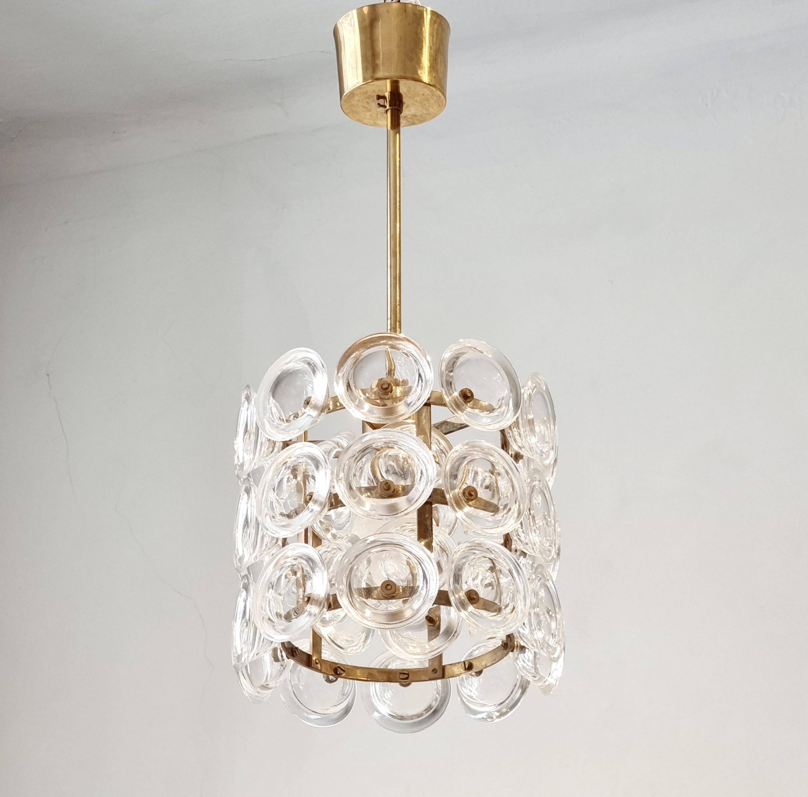 Carl Fagerlund, Glass and Brass Pendant Fagerhult/Orrefors, Scandinavian Modern