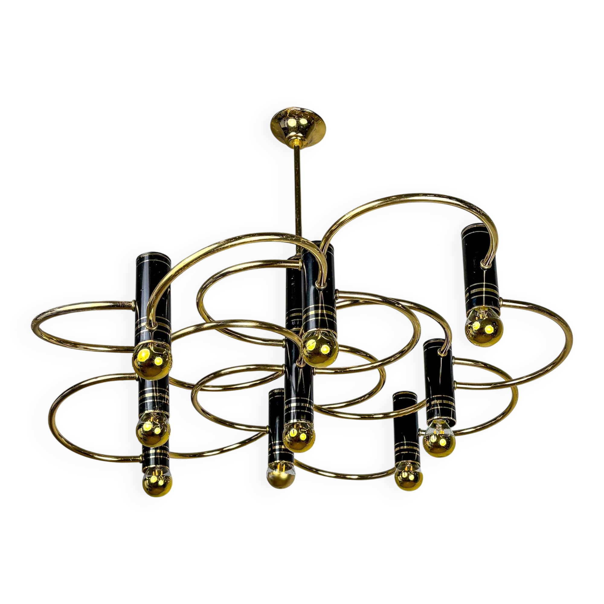 Gaetano Sciolari geometric chandelier, 9 lights, Italy, 1970s