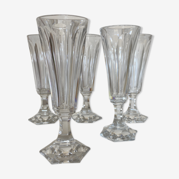 Set of 5 crystal flutes cut with cut sides 1960