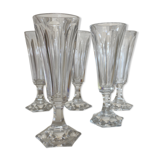 Set of 5 crystal flutes cut with cut sides 1960