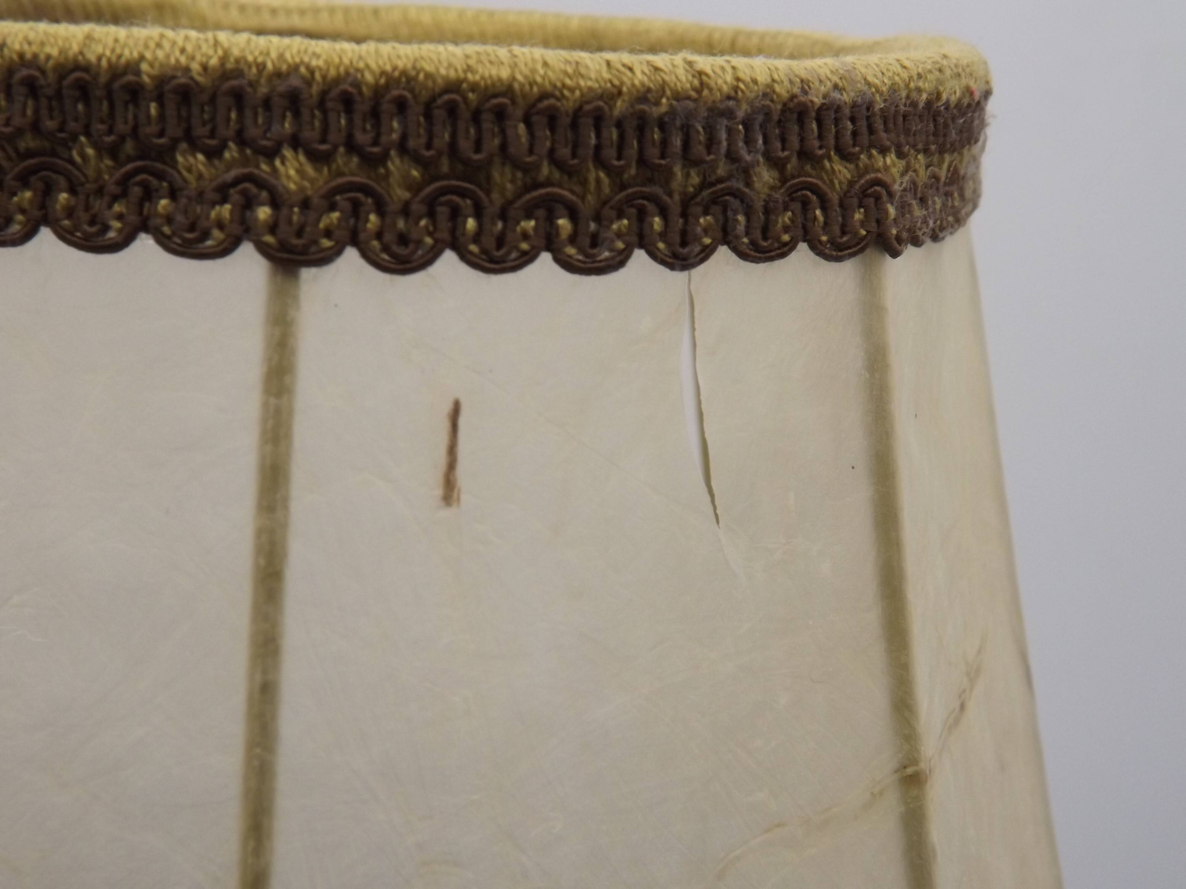 French Mid-Century Round Turned Wood Table Lamp with Hide Skin Shade