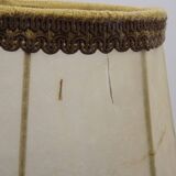 French Mid-Century Round Turned Wood Table Lamp with Hide Skin Shade