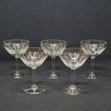 5 Antique Art Deco Palmette Cut Crystal Champagne Glasses
