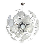 Contemporary Chromed Sputnik Chandelier With Venied-White "Alabastro" Muran