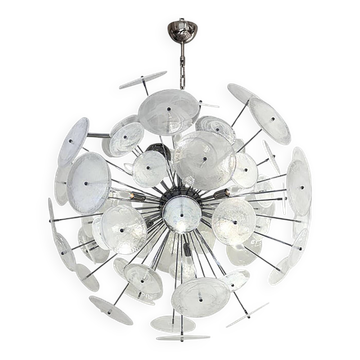 Contemporary Chromed Sputnik Chandelier With Venied-White "Alabastro" Muran
