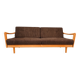 1960s light wood and brown ribbed fabric convertible daybed canapé