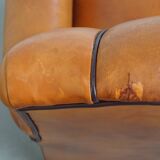 Sheepskin Leather Armchair and Dark Brown Piping