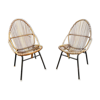 Paire de fauteuils rotin