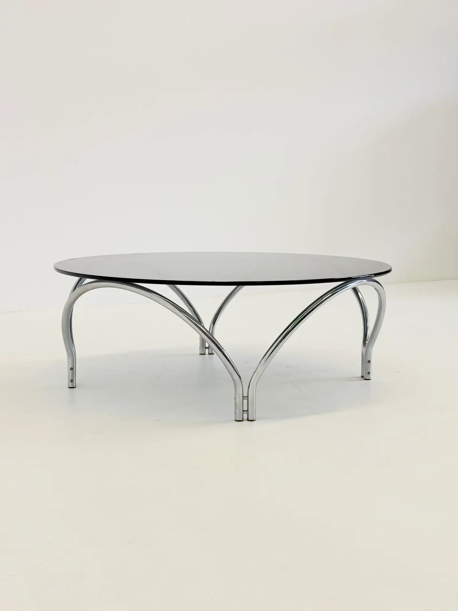 Table basse vintage Space Age en verre fumé et chrome