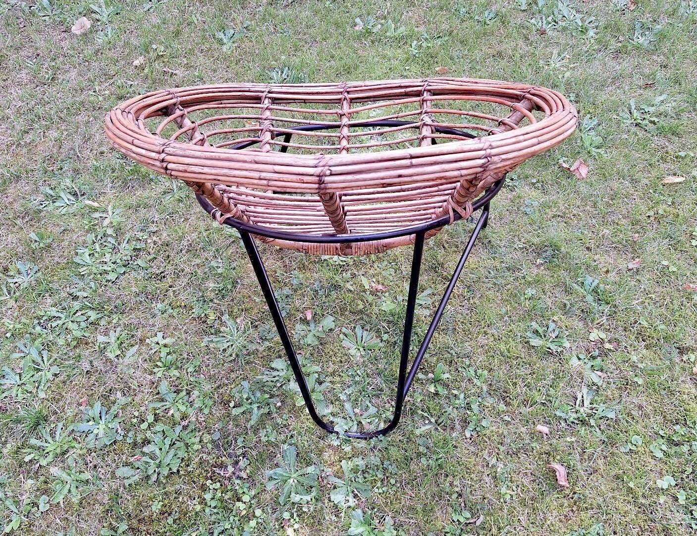 Pair of mid century bamboo and iron pod chairs, 1960s