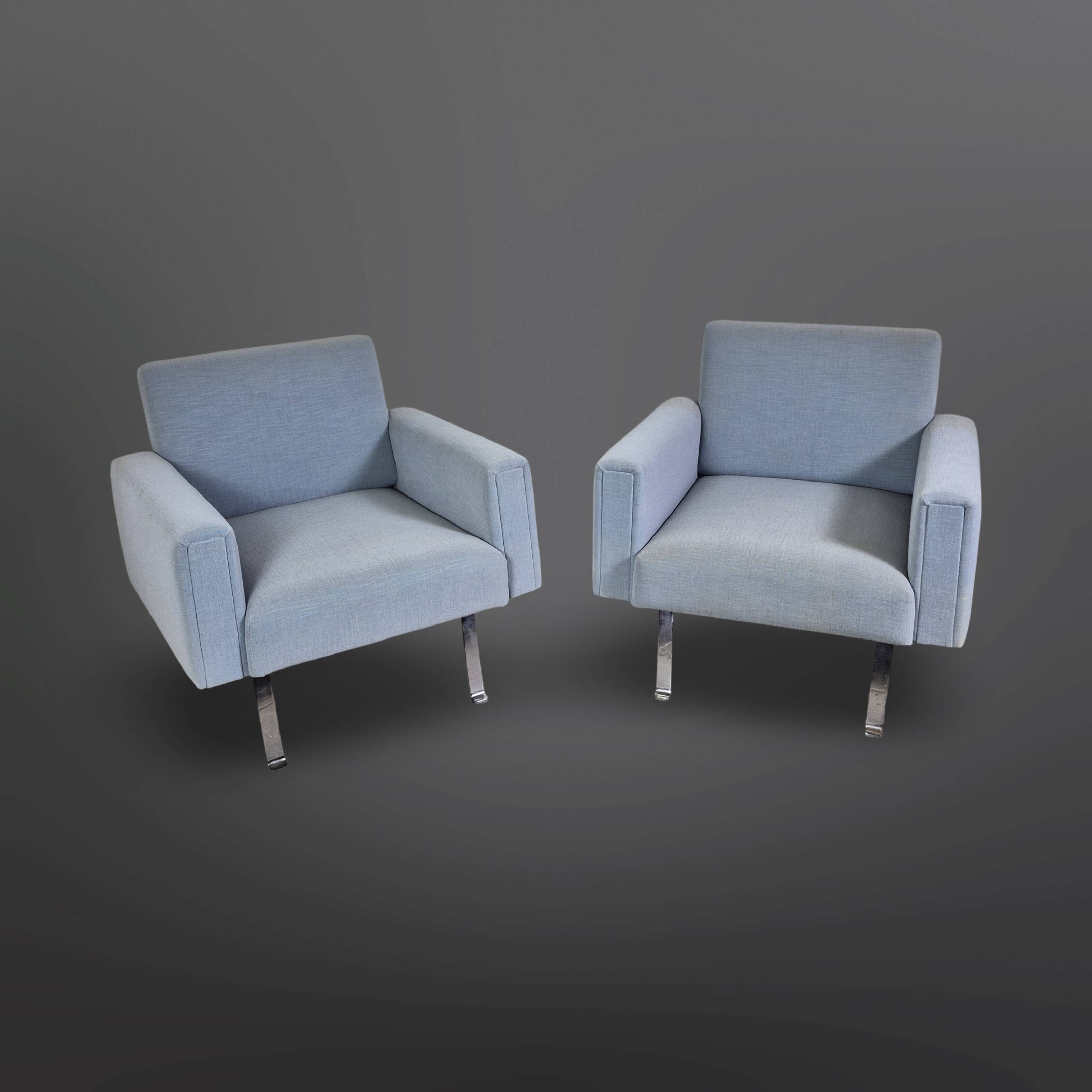 Set of 2 mid-century blue arm chairs, Germany 1950s