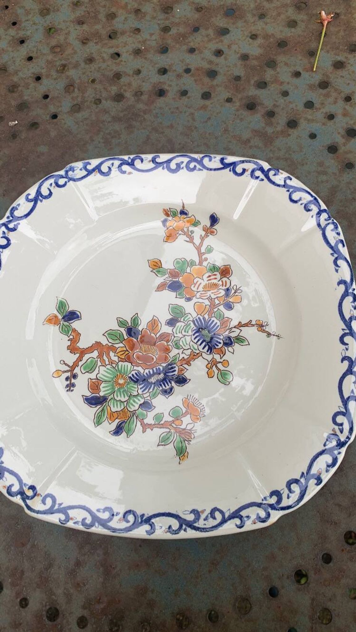 Collectible flat plate, Gien, hand painted, signed MB, made in France, vintage