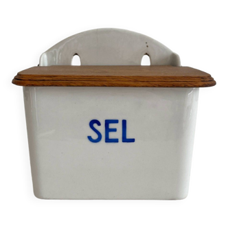 Old salt box in vintage Badonviller earthenware