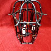 Lantern Cage 3 lights black lacquered metal and gilded brass, french work of the 1950s