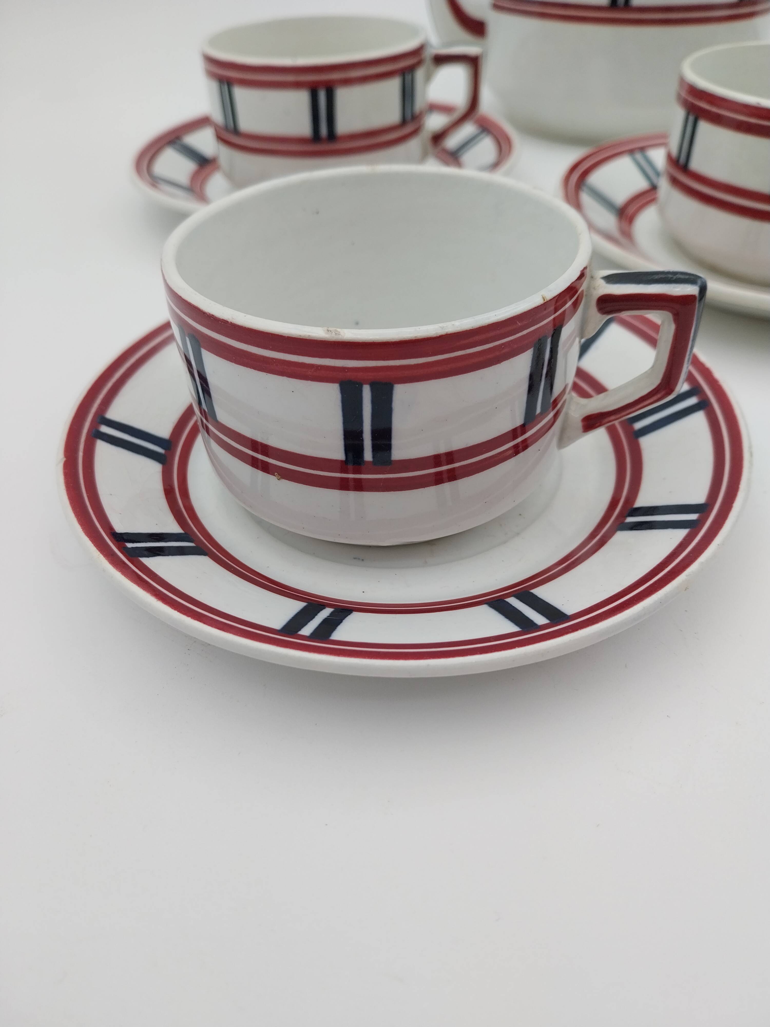 Service Basque théière 5 tasses et 5 soucoupes