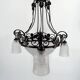 Wrought iron chandelier, tulips / pressed-molded glass bowl, Art Deco, 1930