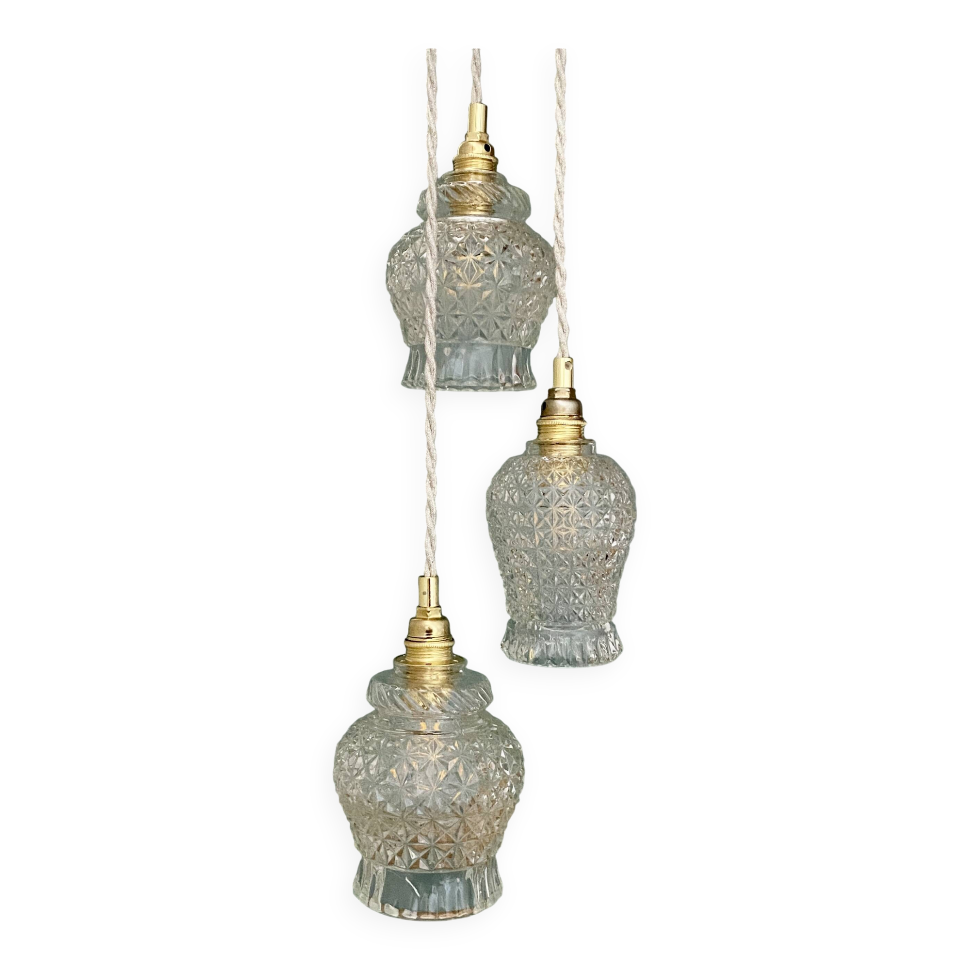 Vintage triple tulip pendant light in molded glass