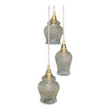 Vintage triple tulip pendant light in molded glass