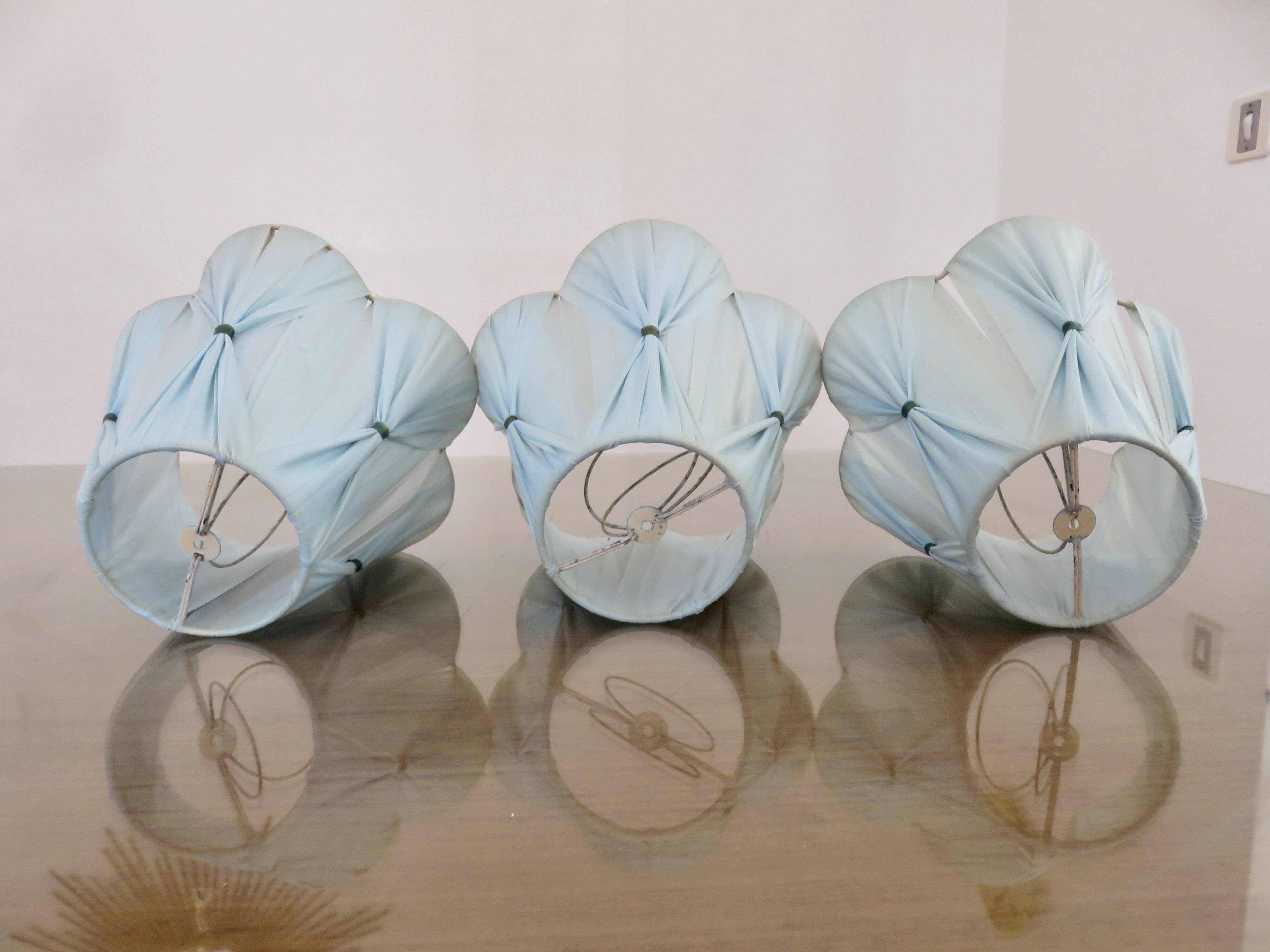 Set of 3 pale blue plastic strip lampshades, to clip onto a bulb.