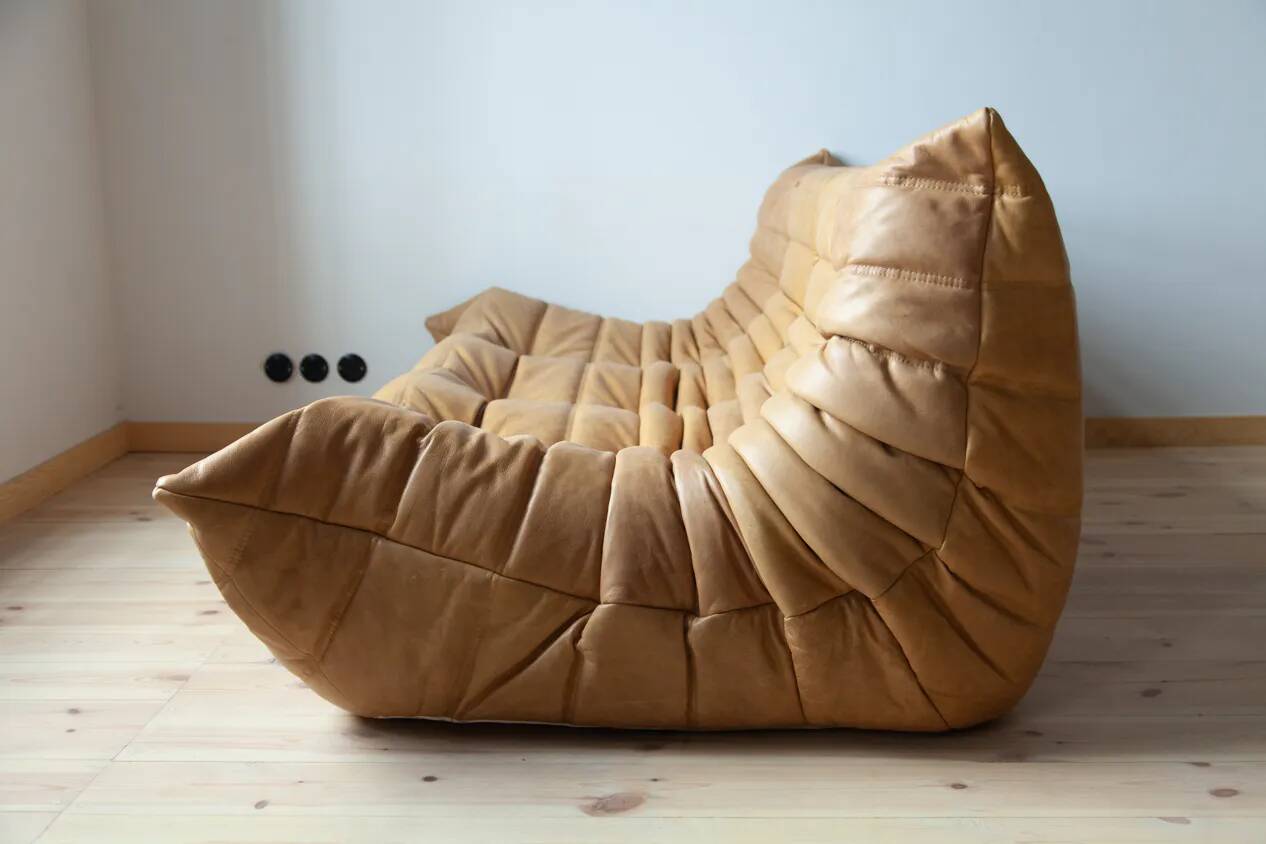 3-seater Togo camel leather sofa