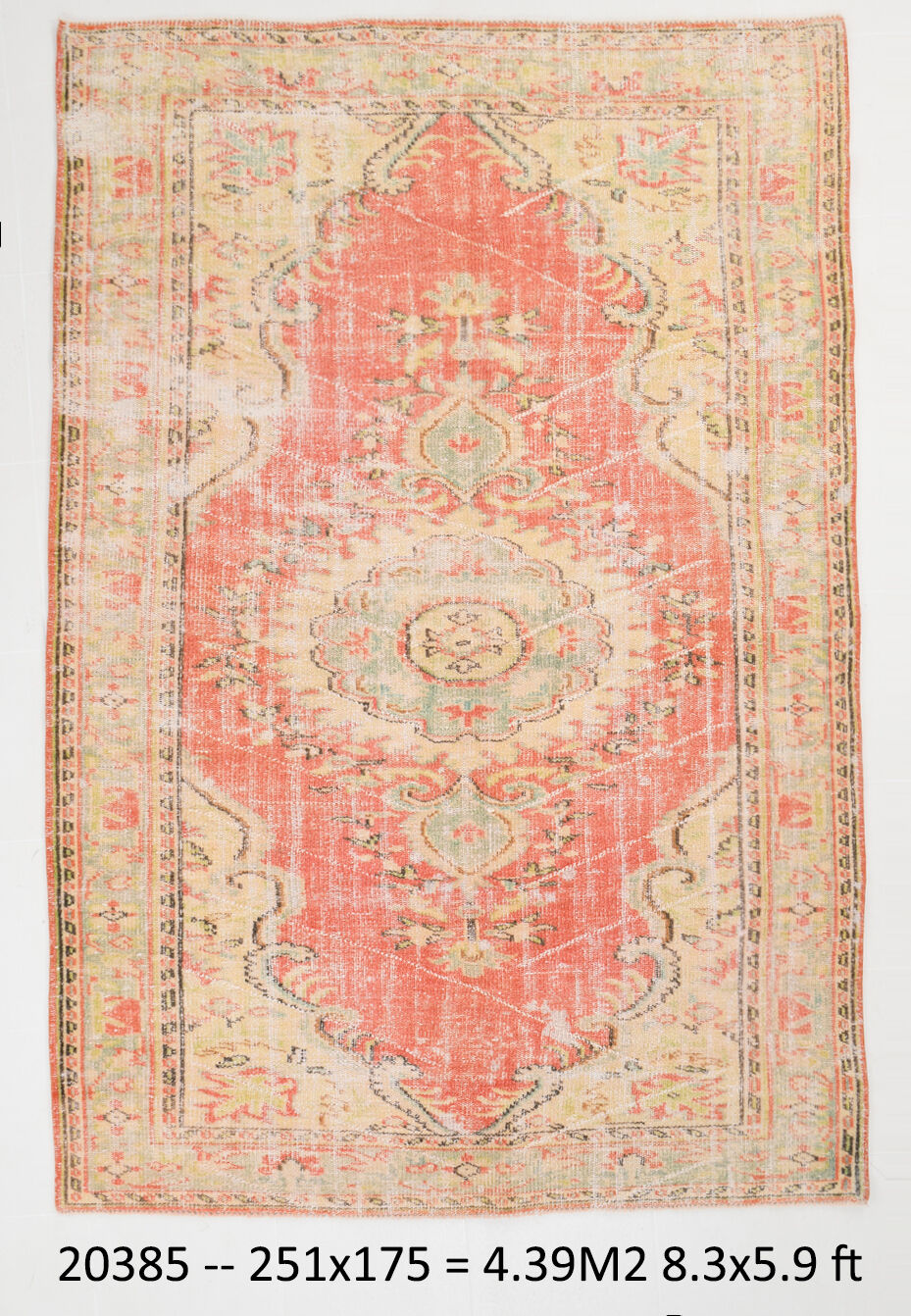 Peach red & beige handmade vintage rug, 175x251cm
