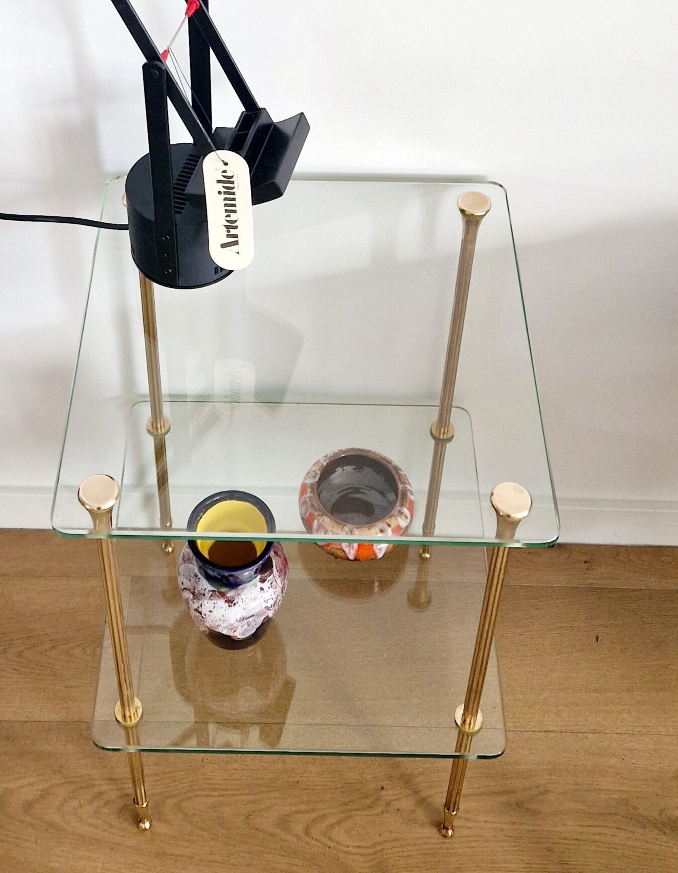 Glass and brass side table 70s