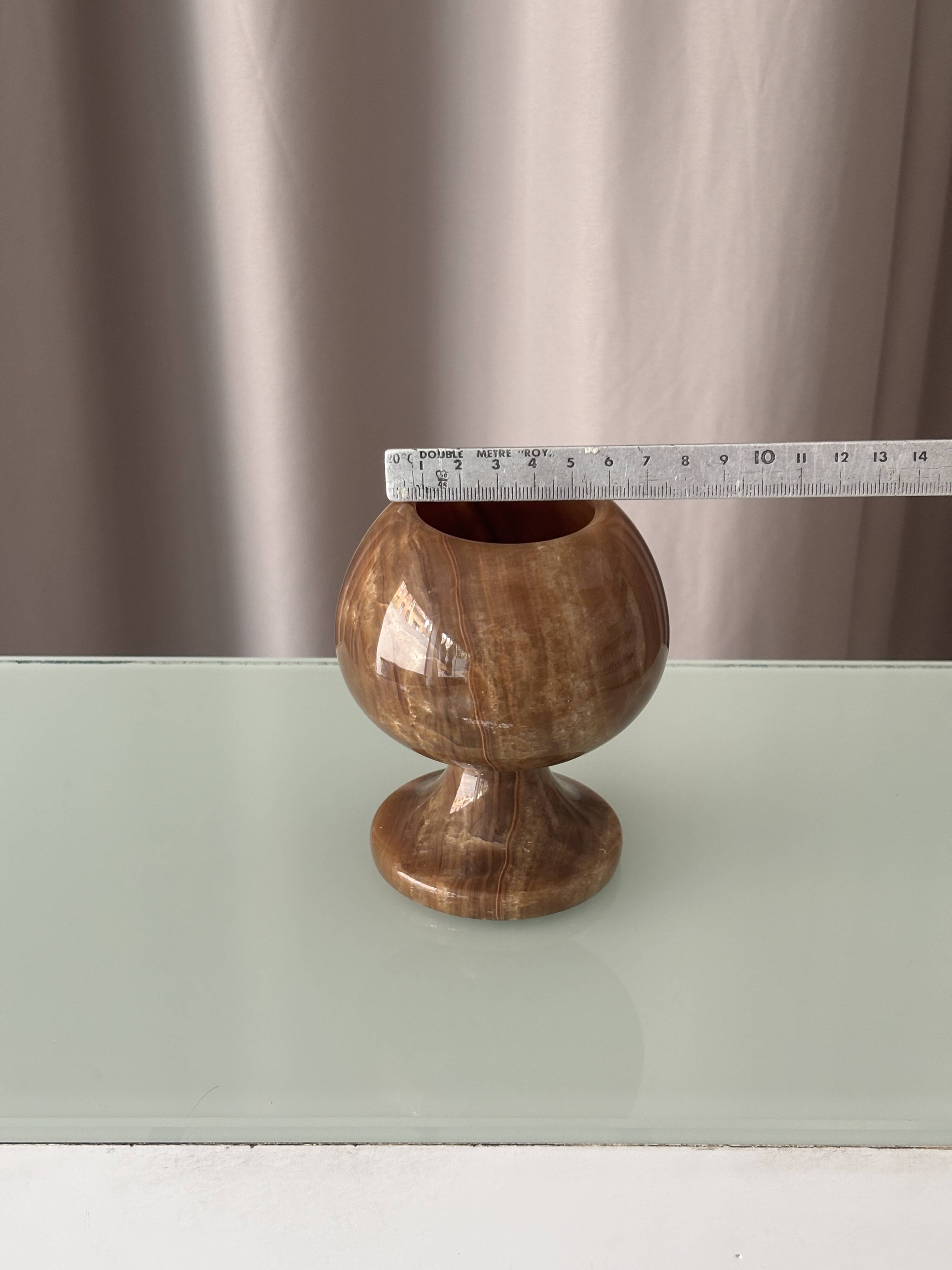 Vintage Hand-Carved Brown Onyx Pedestal Vessel