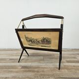 Magazine rack from the 1950s in wood and brass