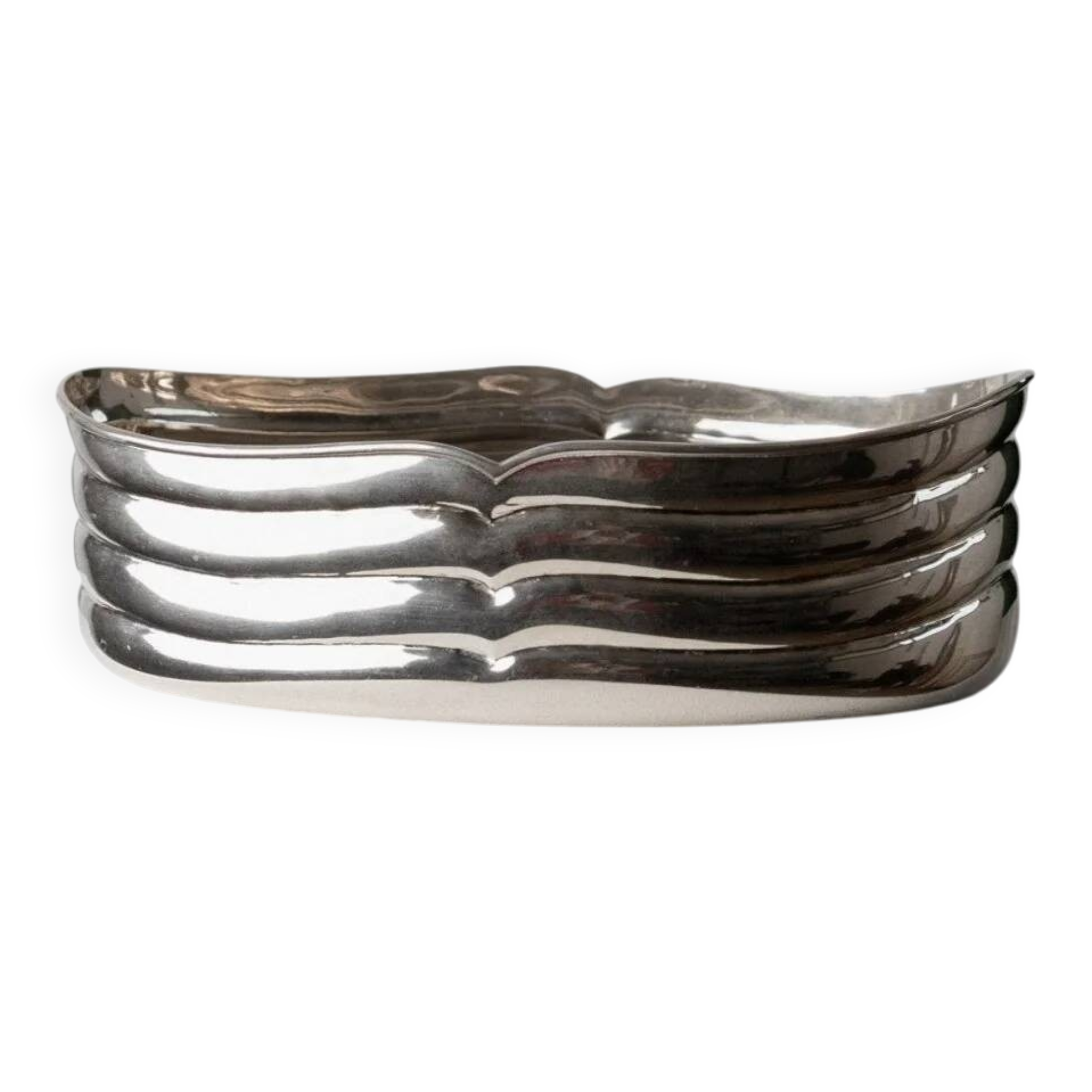 Vintage silver-plated metal bowl with curved relief design, Italy 1960s, elegant appetizer plate