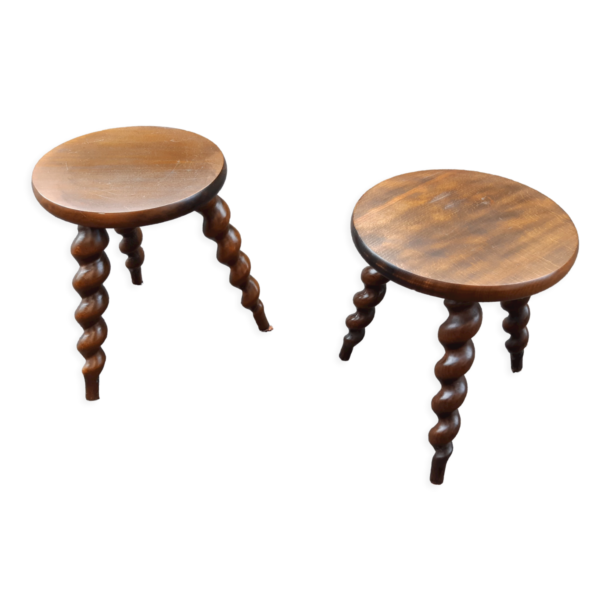 Pair of twisted tripod stools