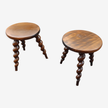 Pair of twisted tripod stools