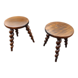 Pair of twisted tripod stools