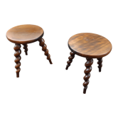 Paire de tabourets tripodes torsadés